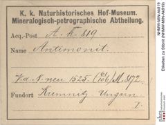 Etiketten zu Stibnit (NHMW-MIN-Ak819)